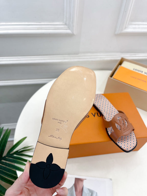 lv sandal isola flat mule brown calfskin star monogram