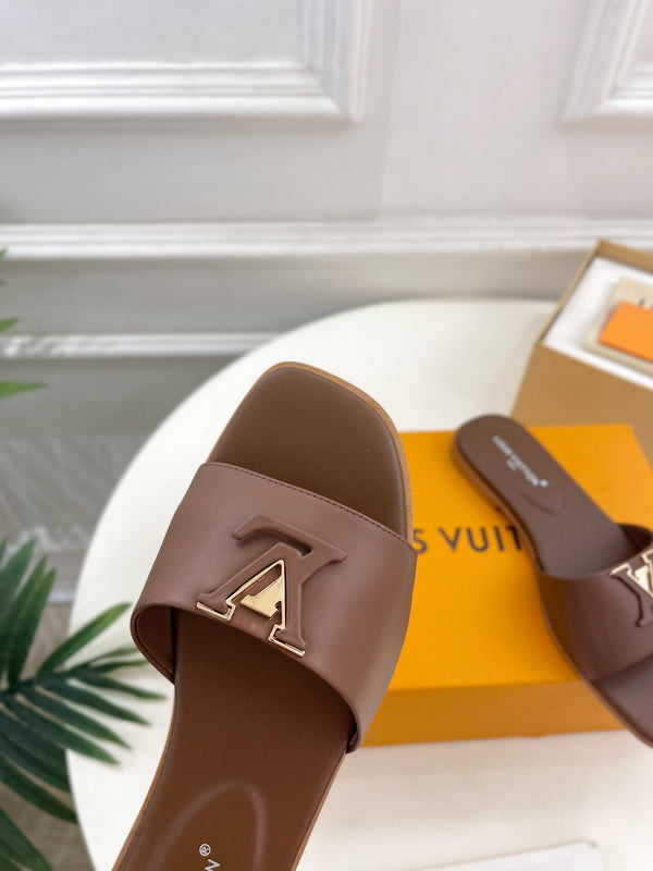 lv capri flat mule chocolate calfskin