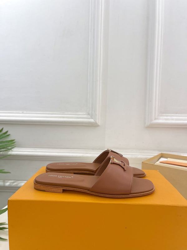 lv capri flat mule dark brown calfskin