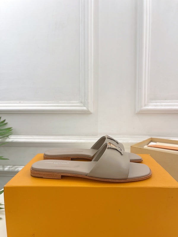 lv capri flat mule grey calfskin