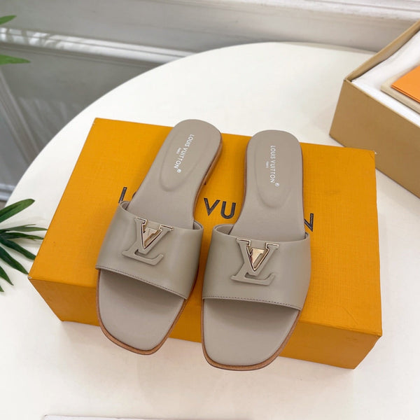 lv capri flat mule grey calfskin