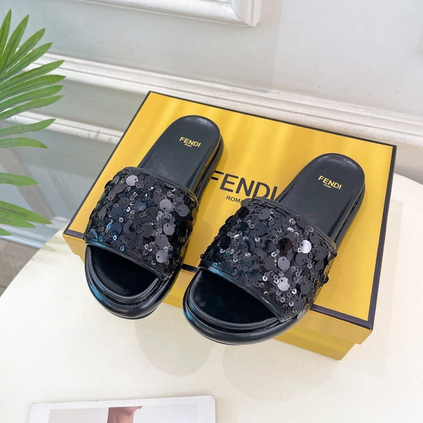 FENDI THICK SOLE 3 CM SEQUIN SLIPPER BLACK
