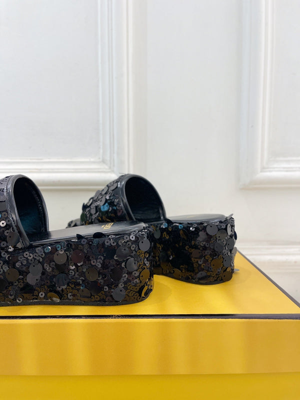 FENDI THICK SOLE 6 CM SEQUIN SLIPPER BLACK