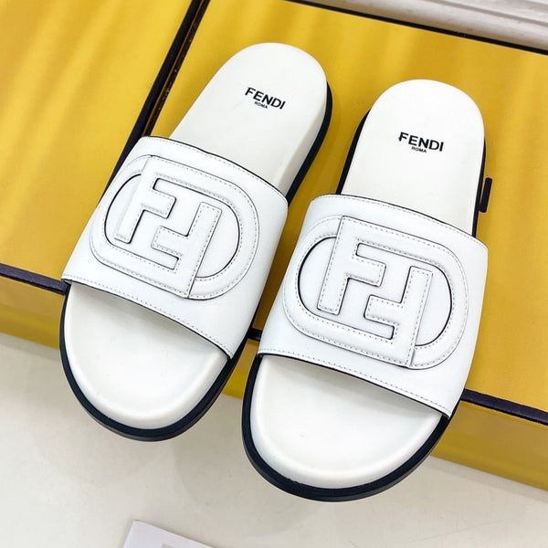 FENDI LOGO SLIDES IN WHITE CALFSKIN