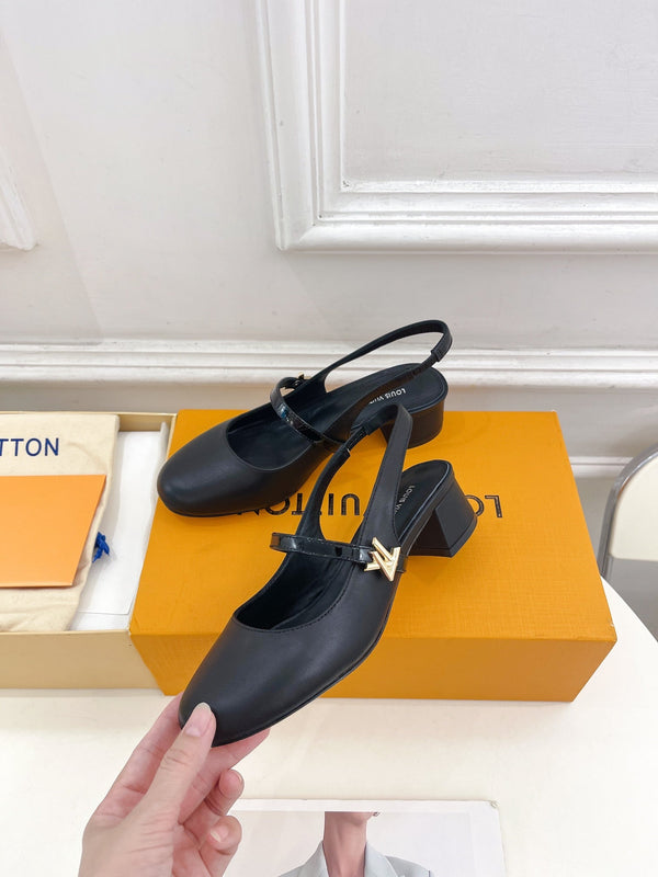 LV Romy Slingback Pump 35mm Black Plain Lambskin