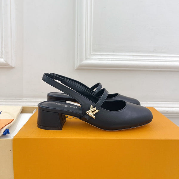 LV Romy Slingback Pump 35mm Black Plain Lambskin