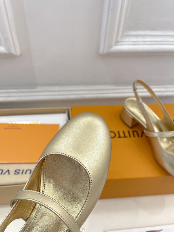 LV Romy Slingback Pump 35mm Metallic Gold Lambskin