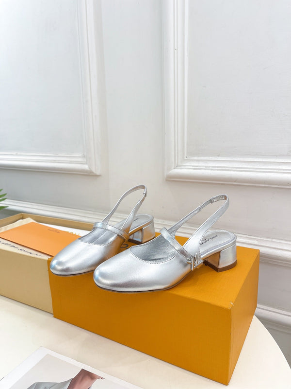 LV Romy Slingback Pump 35mm Metallic Silver Lambskin