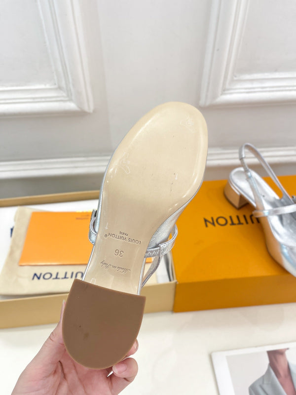 LV Romy Slingback Pump 35mm Metallic Silver Lambskin