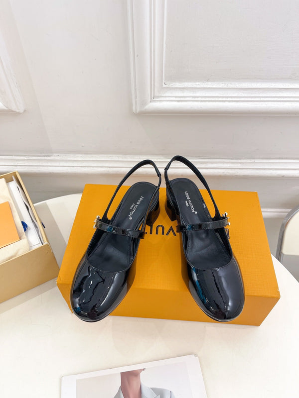 LV Romy Slingback Pump 35mm Glossy Black Lambskin