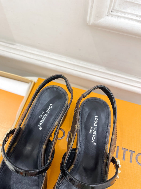 LV Romy Slingback Pump 35mm Dark Brown Monogram Lambskin