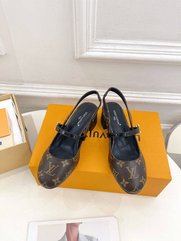 LV Romy Slingback Pump 35mm Dark Brown Monogram Lambskin