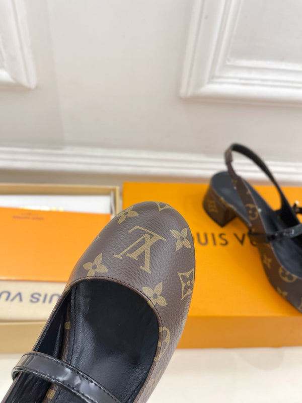 LV Romy Slingback Pump 35mm Dark Brown Monogram Lambskin