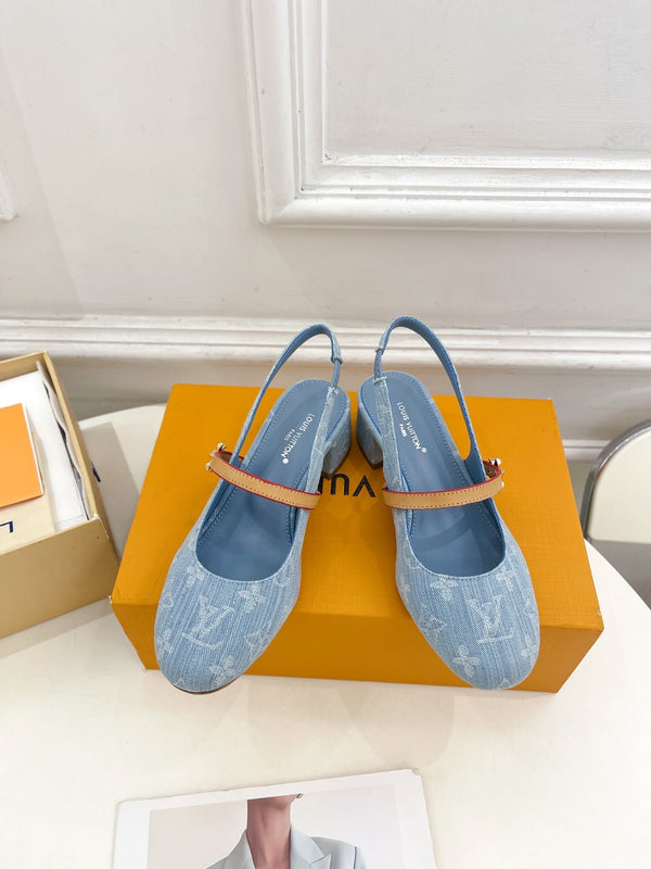 LV Romy Slingback Pump 35mm Light Blue Monogram Jacquard Fabric