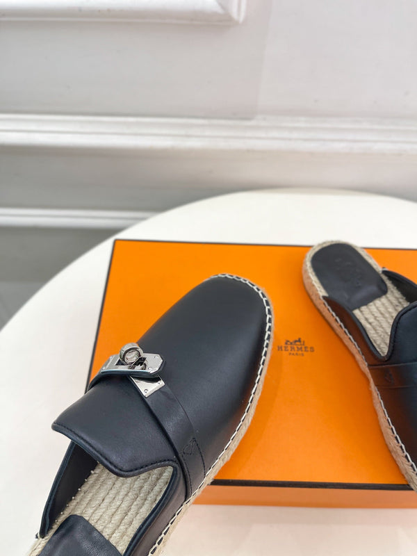 HM Feria Espadrille 20mm Black Calfskin And Handwoven Hemp Rope 967988