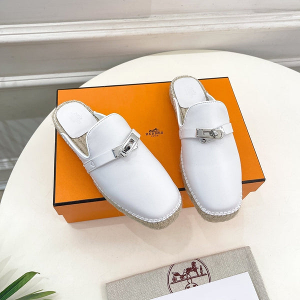 HM Feria Espadrille 20mm White Calfskin And Handwoven Hemp Rope 967989