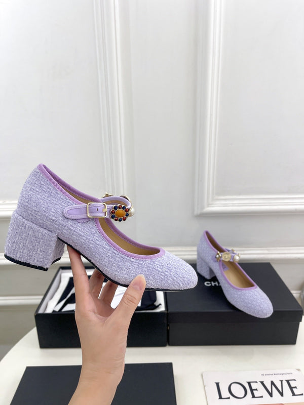 CC High Mary Janes 55mm Light Violet Wool Tweed And Fabric 948819