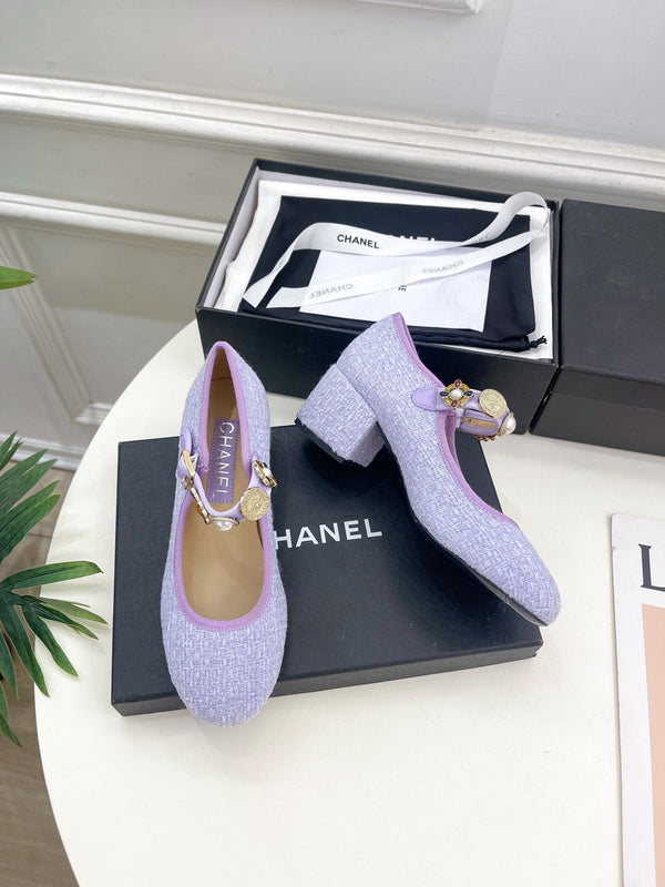 CC High Mary Janes 55mm Light Violet Wool Tweed And Fabric 948819