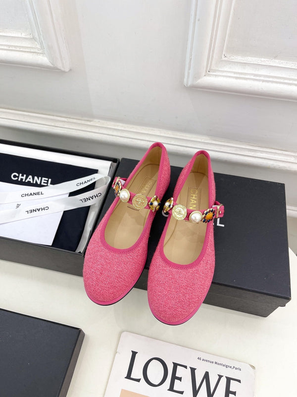 CC Ballet Flats 10mm Dark Pink Wool Tweed And Fabric 948828