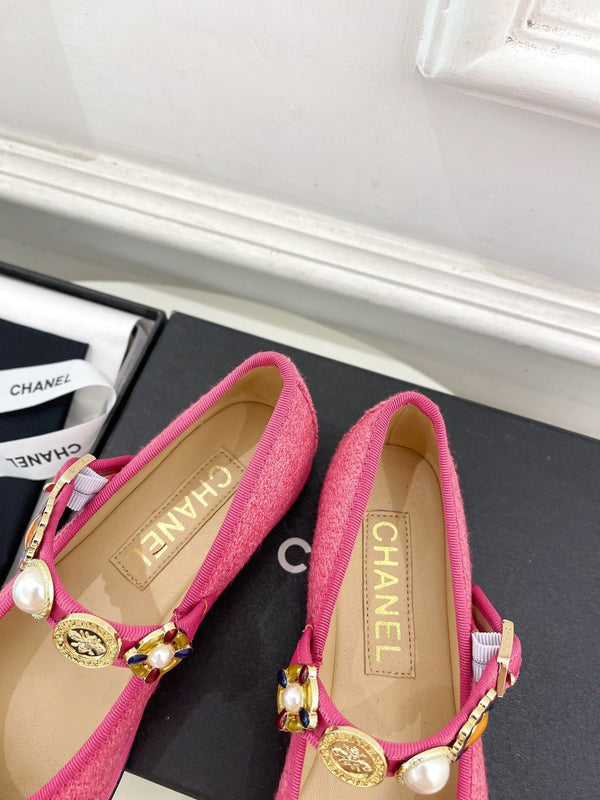 CC Ballet Flats 10mm Dark Pink Wool Tweed And Fabric 948828