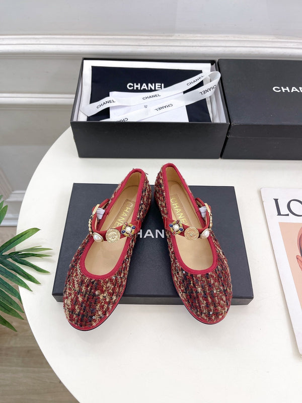 CC Ballet Flats 10mm Colorful Wool Tweed And Fabric 948832