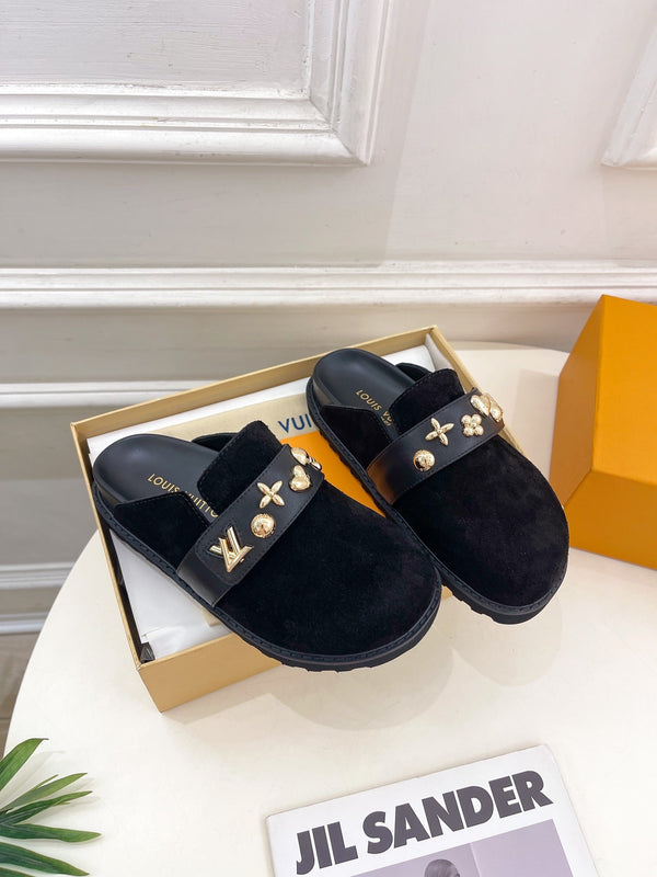 LV Cosy Flat Comfort Clog Black Suede