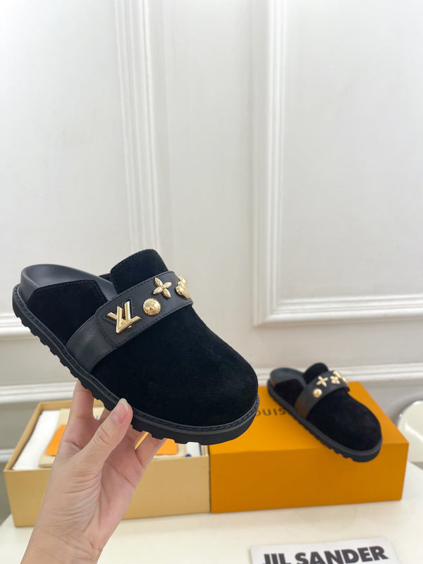 LV Cosy Flat Comfort Clog Black Suede