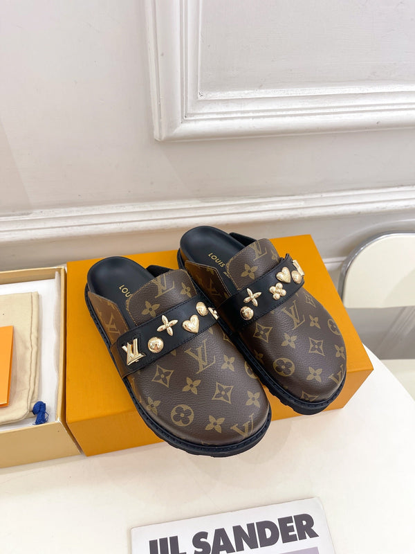 LV Cosy Flat Comfort Clog Dark Brown Monogram Cowhide