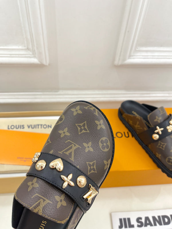 LV Cosy Flat Comfort Clog Dark Brown Monogram Cowhide