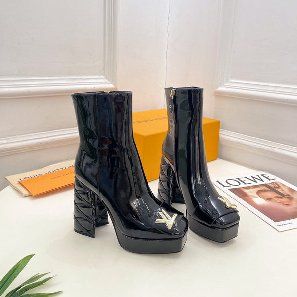LV Shake Platform Ankle Boot 120mm Glossy Black Calfskin