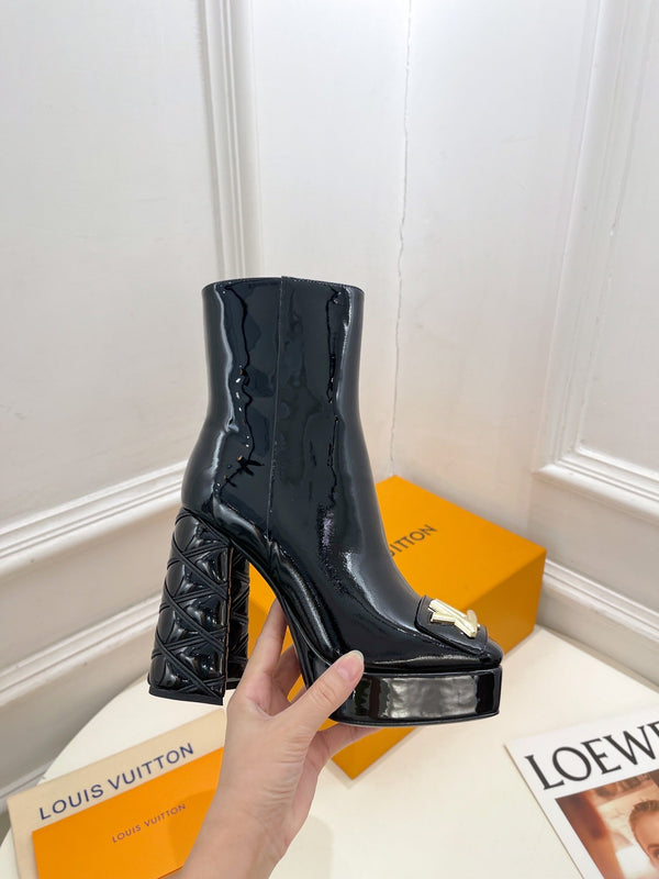 LV Shake Platform Ankle Boot 120mm Glossy Black Calfskin