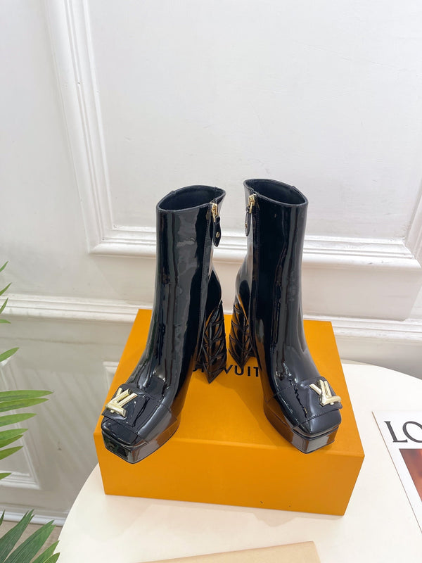 LV Shake Platform Ankle Boot 120mm Glossy Black Calfskin