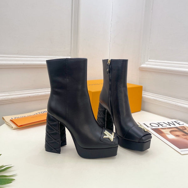 LV Shake Platform Ankle Boot 120mm Plain Black Calfskin