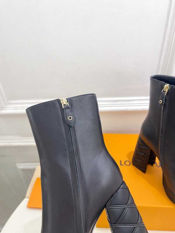 LV Shake Platform Ankle Boot 120mm Plain Black Calfskin