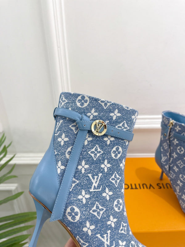 Stivaletto LV Stellar 70mm in tessuto jacquard monogramma azzurro