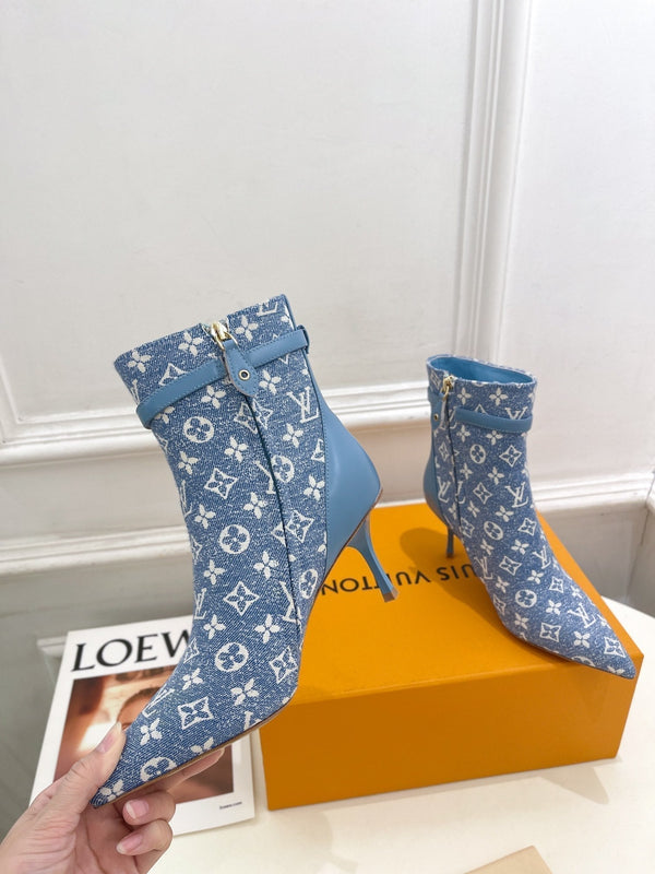 Stivaletto LV Stellar 70mm in tessuto jacquard monogramma azzurro