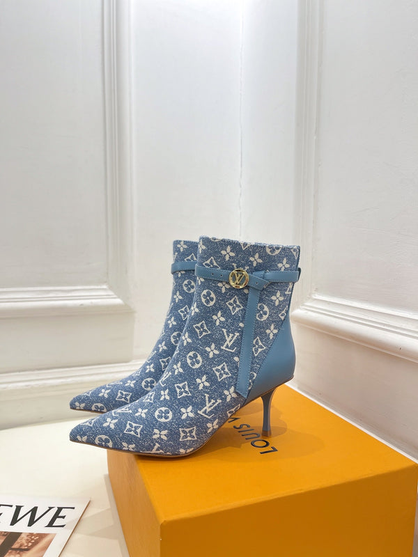 Stivaletto LV Stellar 70mm in tessuto jacquard monogramma azzurro