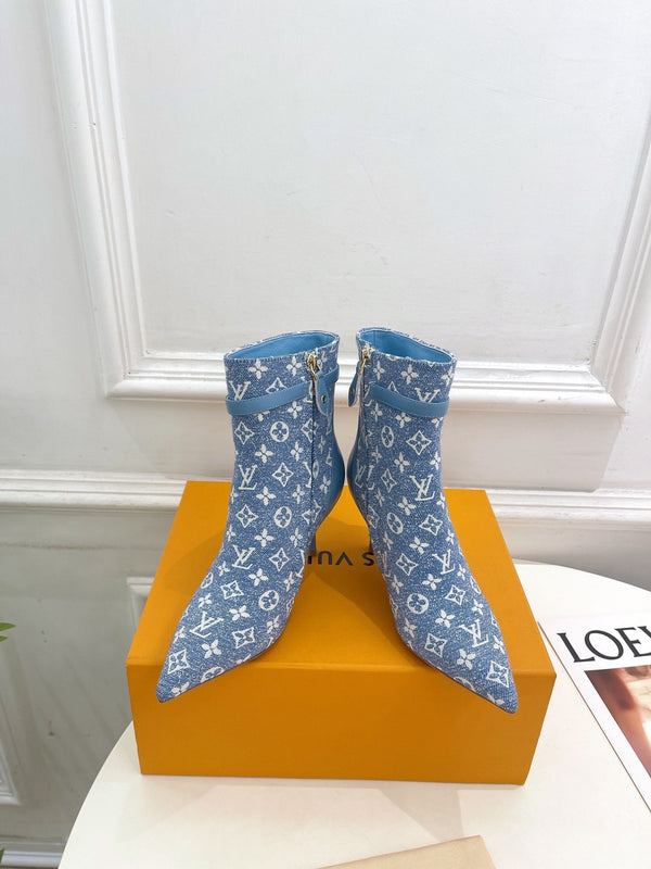 Stivaletto LV Stellar 70mm in tessuto jacquard monogramma azzurro