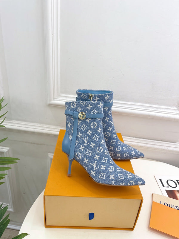 Stivaletto LV Stellar 70mm in tessuto jacquard monogramma azzurro