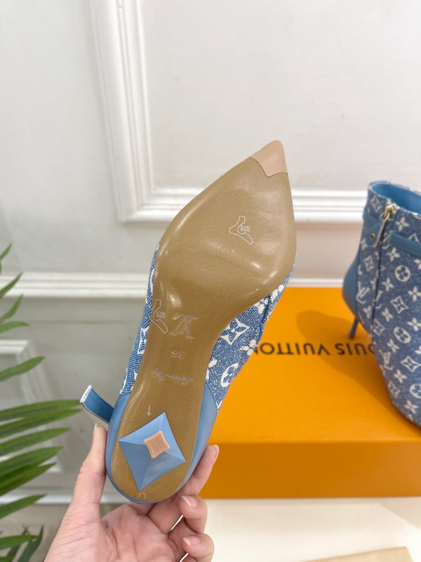 Stivaletto LV Stellar 70mm in tessuto jacquard monogramma azzurro