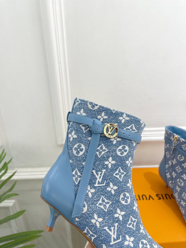 Stivaletto LV Stellar 40mm in tessuto jacquard monogramma azzurro