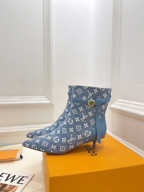Stivaletto LV Stellar 40mm in tessuto jacquard monogramma azzurro