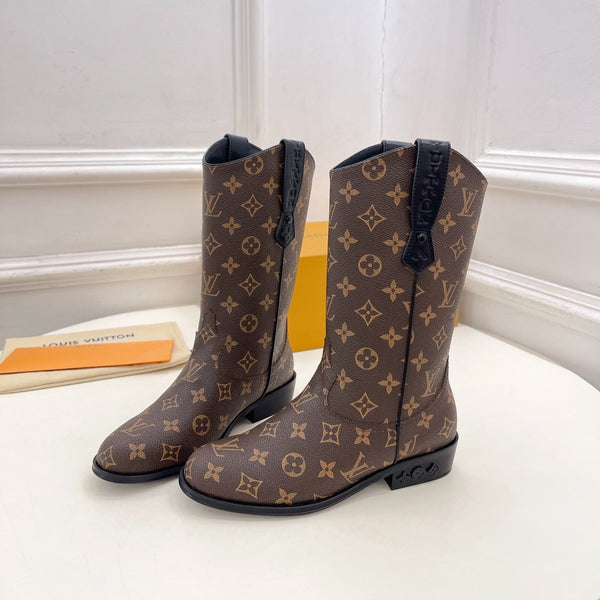 Stivale LV Rider 30mm in pelle di vitello monogramma marrone scuro
