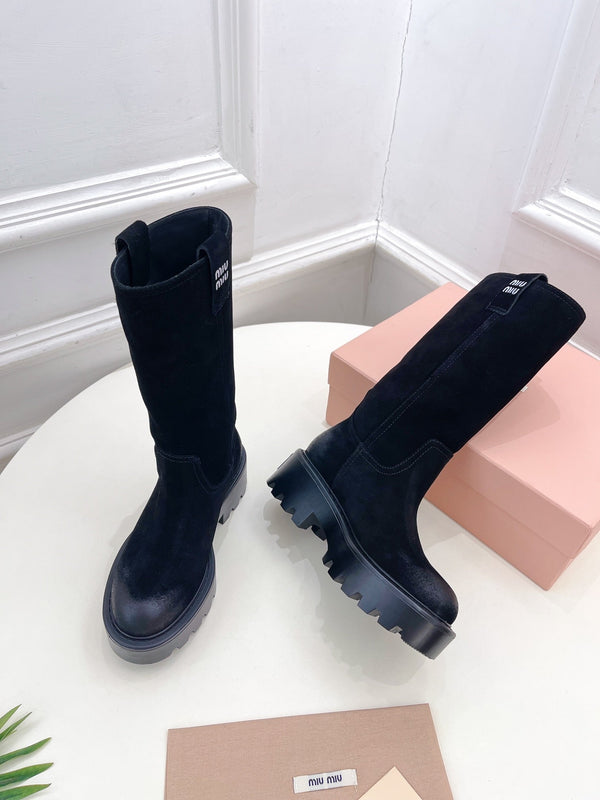 Miu Short Boots Black Sude