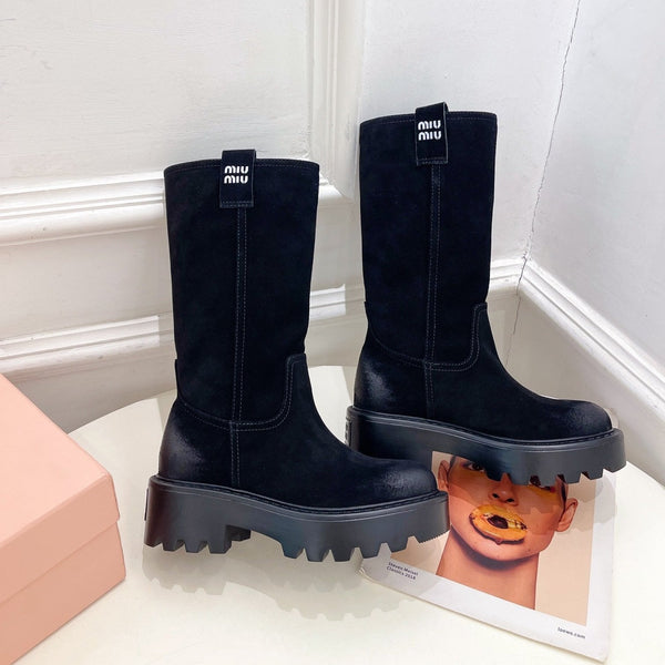 Miu Short Boots Black Sude