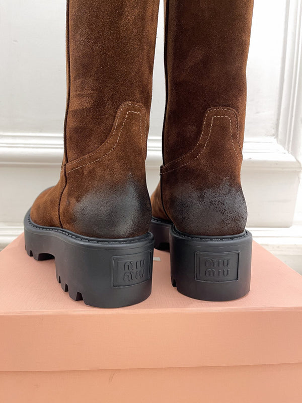 Miu short Boots Copper Brown Sude