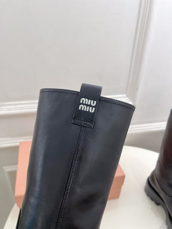 Miu short Boots Glossy Black Calfskin