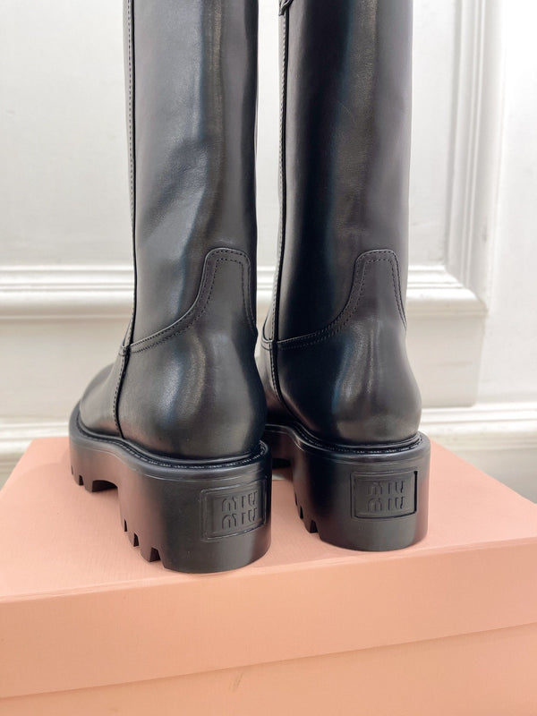 Miu short Boots Glossy Black Calfskin