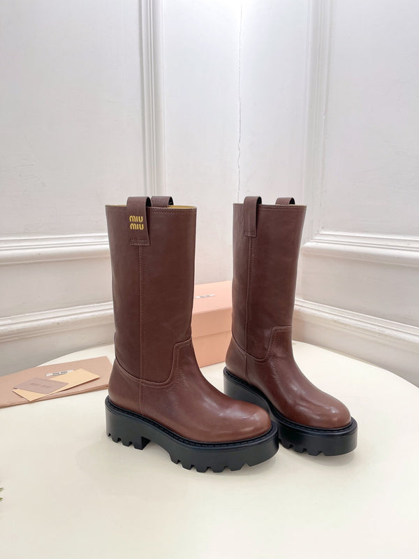 Miu Short Boots Dark Pink Brown Calfskin