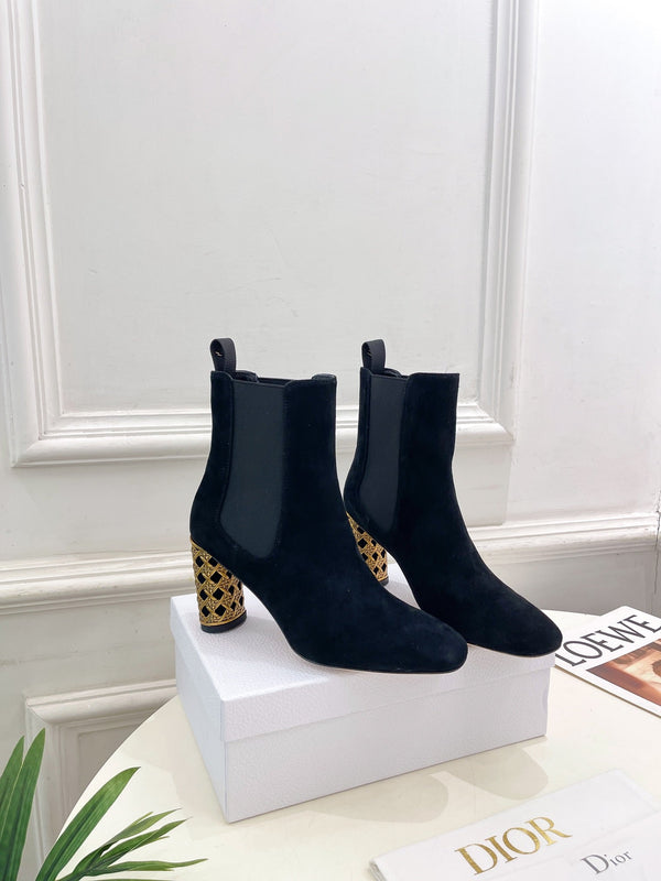 CD Icon Heeled Ankle Boot 80mm Black Suede